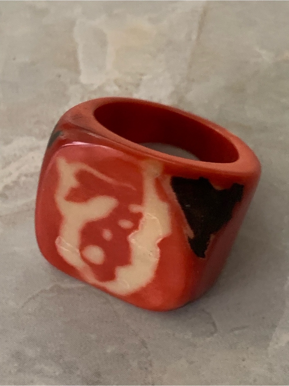 Red Tagua Nut Carved Eco friendly Statement Ring